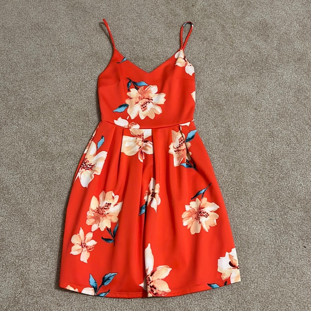 Floral flowy dress red orange
